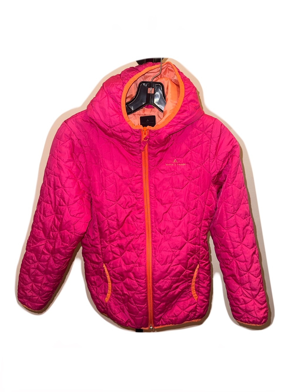 Girls' Pink and Orange Quilted Hooded Jacket